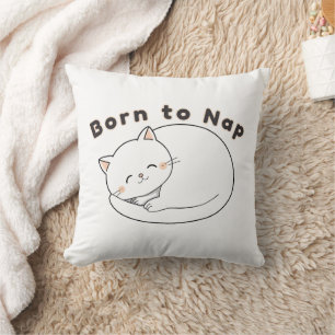 Cojín Decorativo Diseño de Arte de Línea de Gato Dormilón Adorable