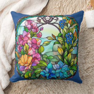 Cojín Decorativo Diseño de Arte de Mosaico Floral de Vidrio Pintado