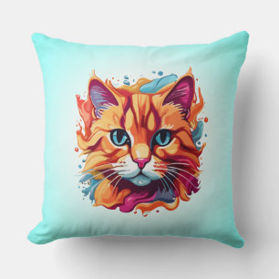 Cojín Decorativo Diseño de arte digital con cara de gato lindo-8700