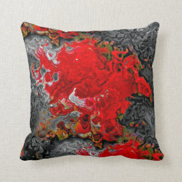 Cojín Decorativo Diseño de Arte Fluido Abstracto Moderno Rojo, Gris