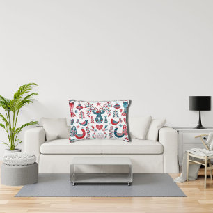 Cojín Decorativo Diseño de Arte Popular Escandinavo de Navidad Rojo