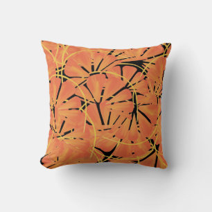 Cojín Decorativo Diseño de arte tropical de ébano negro y naranja c