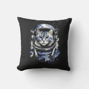 Cojín Decorativo Diseño de Astronauta Gato Salpicadura Azul