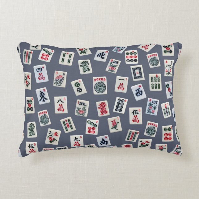 Cojín Decorativo Diseño de baldosas MahJongg en azul oscuro (Anverso)