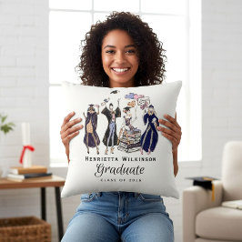 Cojín Decorativo Diseño de bata azul oscuro para graduadas con esti
