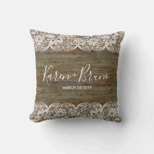 Cojín Decorativo Diseño de Boda de madera blanca y de imitación rús