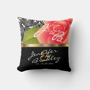Cojín Decorativo Diseño de Boda de Rosa de coral - Personalizar