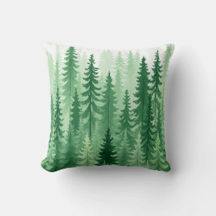 Cojín Decorativo Diseño de bosque en acuarela – Árboles verdes y na
