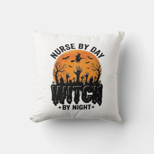 Cojín Decorativo Diseño de bruja enfermera vintage de Halloween_1