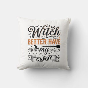 Cojín Decorativo Diseño de Bruja Vintage Mejor Tenga Mi Caramelo de