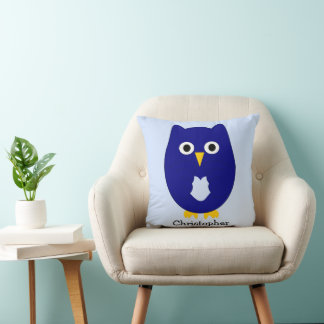 Cojín Decorativo Diseño de búho azul con fondo de cualquier color p