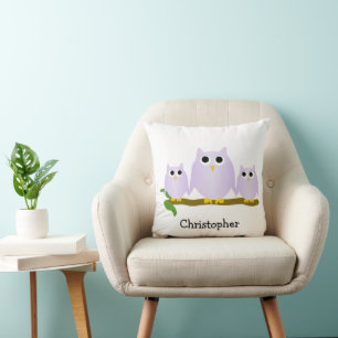 Cojín Decorativo Diseño de búhos lila personalizado