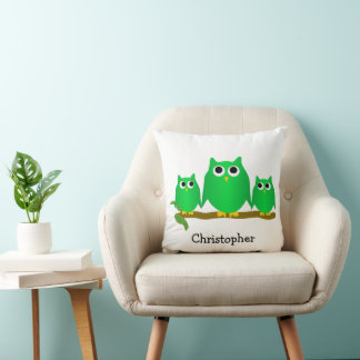 Cojín Decorativo Diseño de búhos personalizado Green Owls