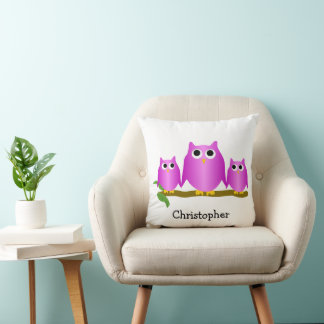 Cojín Decorativo Diseño de búhos personalizados Purple Owls