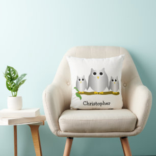Cojín Decorativo Diseño de búhos plateados personalizados