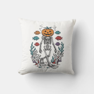 Cojín Decorativo Diseño de buzo de esqueleto de calabaza vintage de