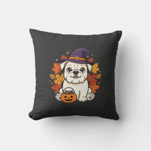 Cojín Decorativo Diseño de calabaza de Halloween de Bulldog lindo_1
