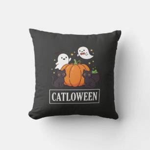 Cojín Decorativo Diseño de calabaza fantasma de gato divertido de C