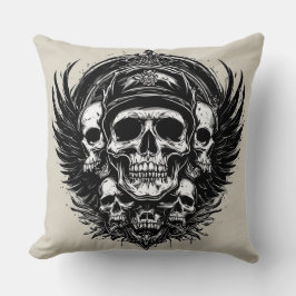 Cojín Decorativo Diseño de calaveras con alas y símbolos