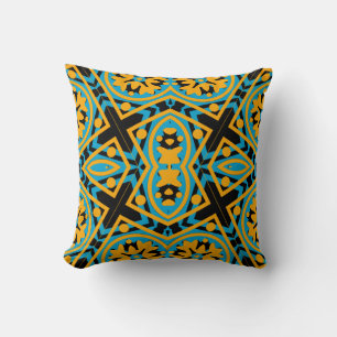 Cojín Decorativo Diseño de Caleidoscopio, Azul Claro, Dorado, Negro