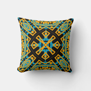 Cojín Decorativo Diseño de Caleidoscopio, Azul Claro, Dorado, Negro
