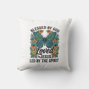 Cojín Decorativo Diseño de camiseta cristiana de mariposa bendita (