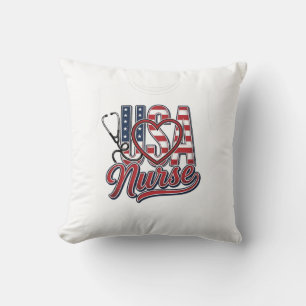 Cojín Decorativo Diseño de camiseta de enfermera patriótica USA cor