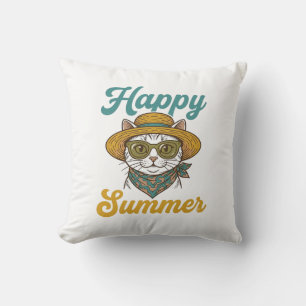 Cojín Decorativo Diseño de camiseta de grabado vintage de gato de v