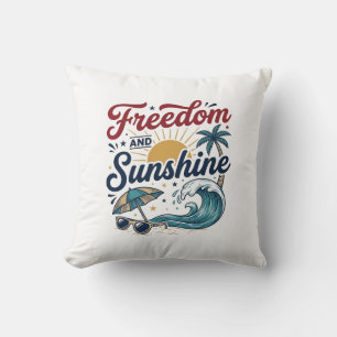 Cojín Decorativo Diseño de camiseta de playa vintage Libertad y sol