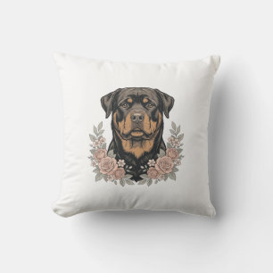 Cojín Decorativo Diseño de camiseta de retrato floral de Rottweiler