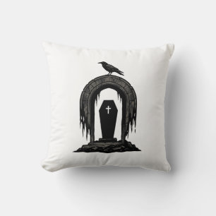 Cojín Decorativo Diseño de camiseta de silueta de tumba de cementer