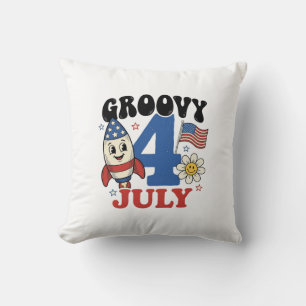 Cojín Decorativo Diseño de camiseta patriótica cohete Groovy 4 de j