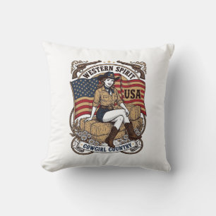 Cojín Decorativo Diseño de camiseta patriótica de vaquera occidenta