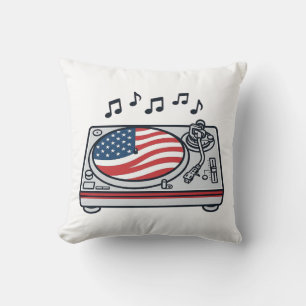 Cojín Decorativo Diseño de camiseta vintage de música de DJ patriót