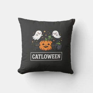 Cojín Decorativo Diseño de Catloween Gato Fantasma Lindo Halloween_