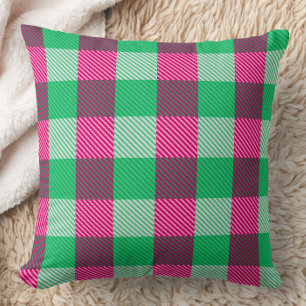 Cojín Decorativo Diseño de cheques de Gingham verde rosa