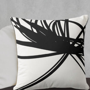Cojín Decorativo Diseño de cinta abstracta curvada negra en blanco