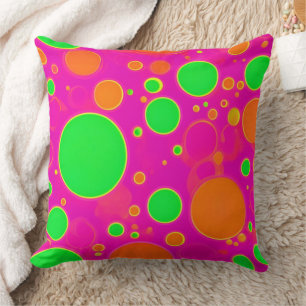 Cojín Decorativo Diseño de Círculo Retro Verde y Rosa Neon
