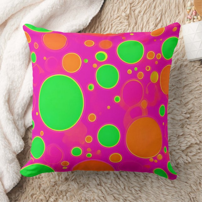 Cojín Decorativo Diseño de Círculo Retro Verde y Rosa Neon (Manta)