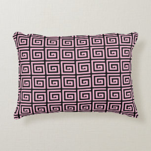 Cojín Decorativo Diseño de clave griega - rosa y negro