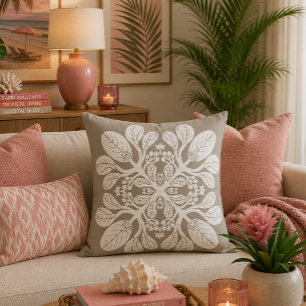 Cojín Decorativo Diseño de colcha hawaiana Naupaka Blanco