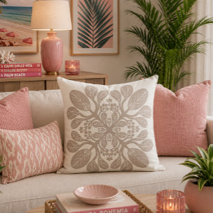 Cojín Decorativo diseño de colcha hawaiana Naupaka en MALVA