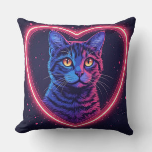 Cojín Decorativo Diseño de corazón de gato neon - Amor de gatito br