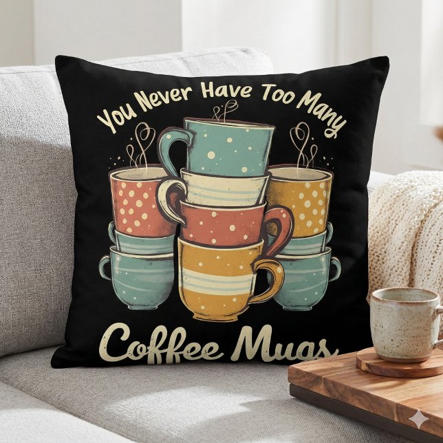 Cojín Decorativo Diseño de cosecha de café retro (Retro Coffee Mug Stack Vintage Design Throw Pillow Mockup A)