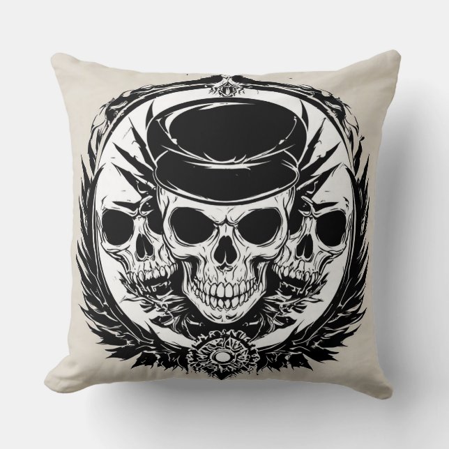 Cojín Decorativo Diseño de cráneo con alas y símbolos (Anverso)