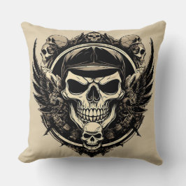 Cojín Decorativo Diseño de cráneo con alas y símbolos