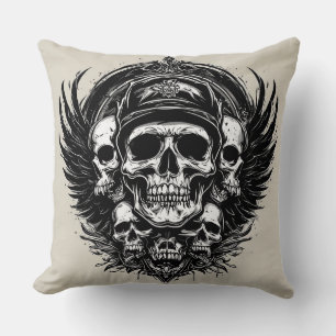 Cojín Decorativo Diseño de cráneo con alas y símbolos