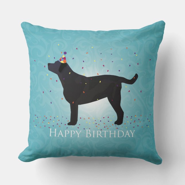 Cojín Decorativo Diseño de cumpleaños feliz de Black Lab (Anverso)