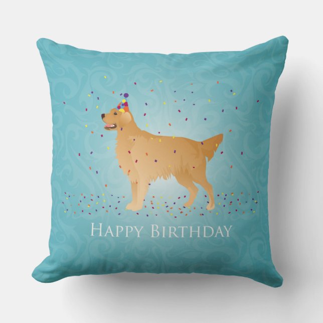 Cojín Decorativo Diseño de cumpleaños feliz de Golden Retriever (Anverso)