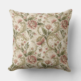Cojín Decorativo Diseño de damasco de flores vintage en durazno y v